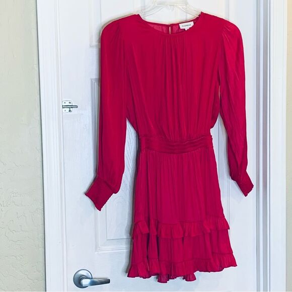 Evereve Hailey Mini Dress Size XS Long Sleeve Ruffle Satin - Picture 6 of 13